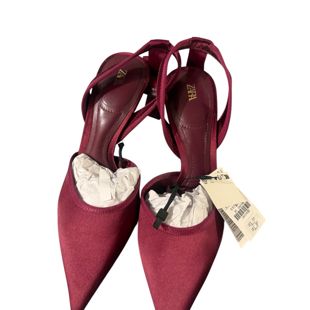 ZARA Burgundy Satin Slingback Heels – Size 7.5 (New with Tags)